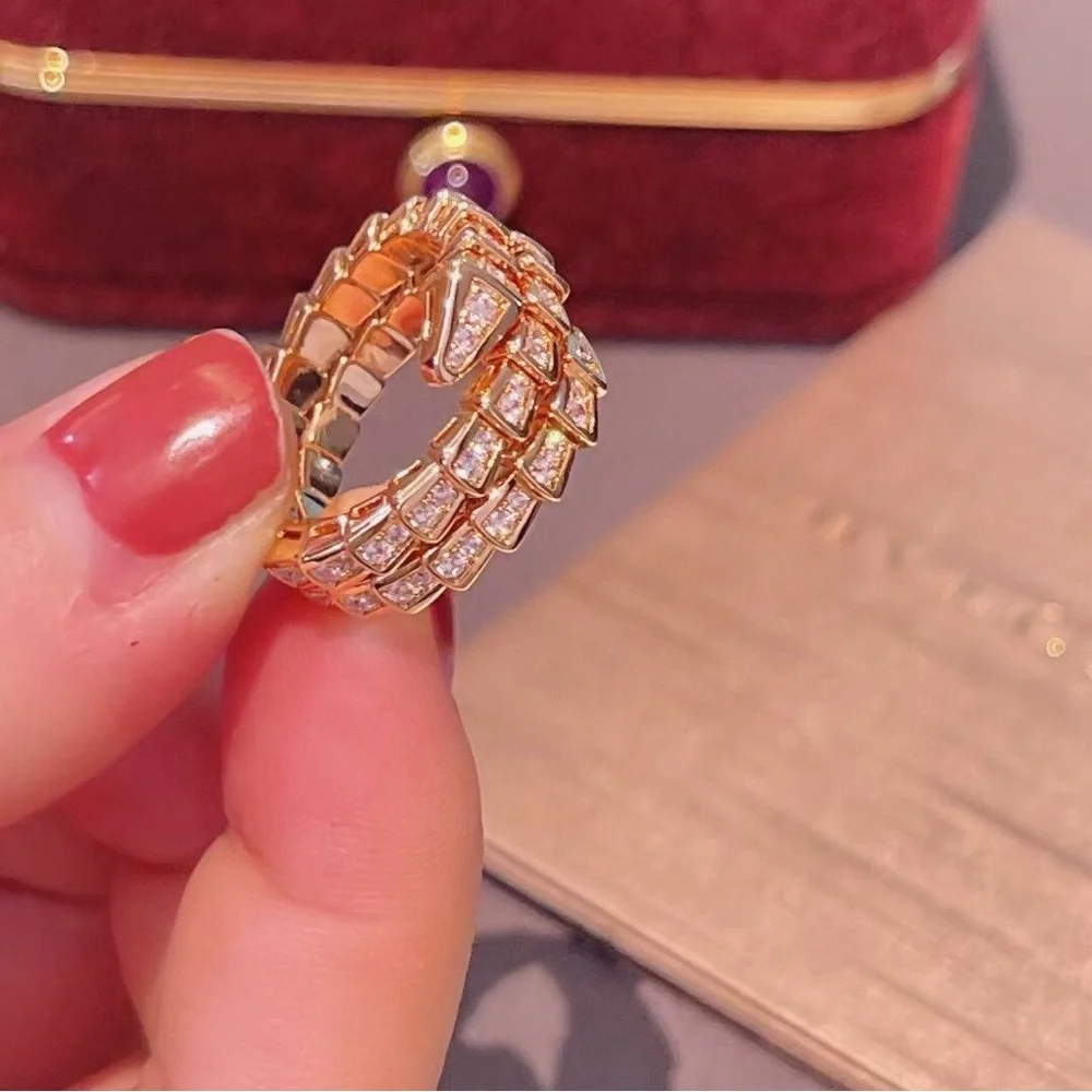 Bulgari Gold and Clear Crystal Serpentine Wrap Ring